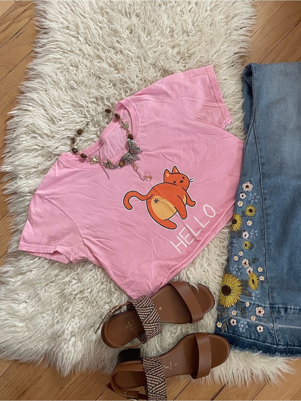 Hello Cat Pink Crop Top